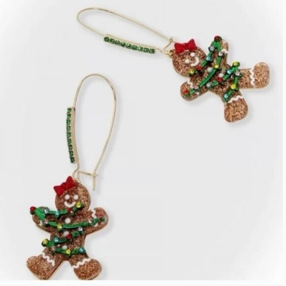 NIB Betsey Johnson Bling Gingerbread Girl Christmas Lights Drop Earrings - Picture 2 of 6